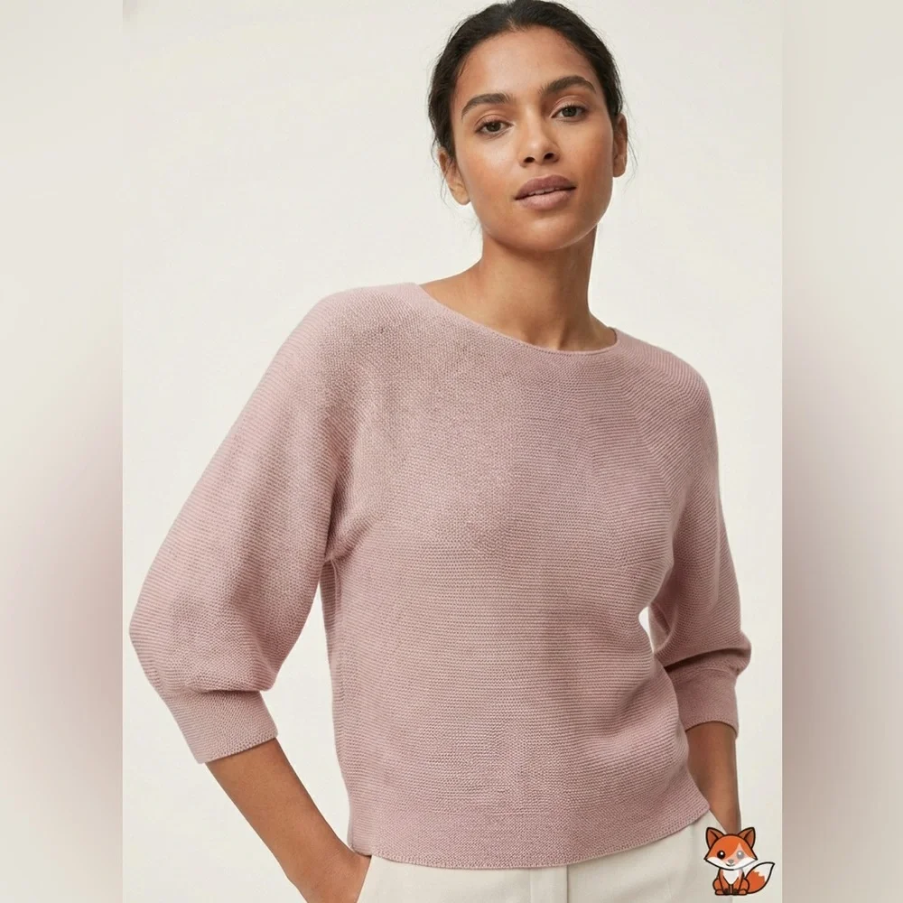 Uniqlo Dusty Pink Textured Knit Crewneck Sweater | Raglan Sleeve Pullover - Picture 1 of 10